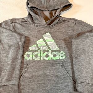 Adidas Kids Gray and Green Logo Hoodie L (10-12)